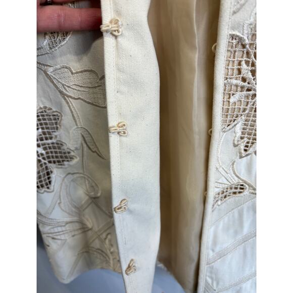 Chicos Jacket Embroidered Cut Out Cotton Open Front Womens Size Small Excellent - Picture 4 of 5